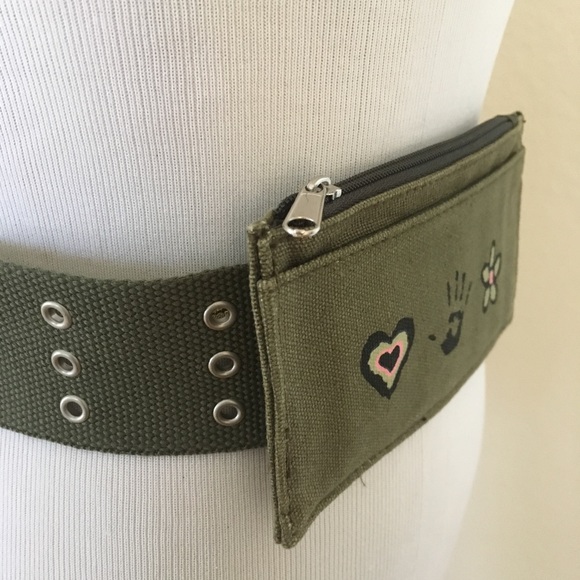 Canvas wallet army green cotton fabric wallet embellished hand painted wallet - Picture 5 of 5